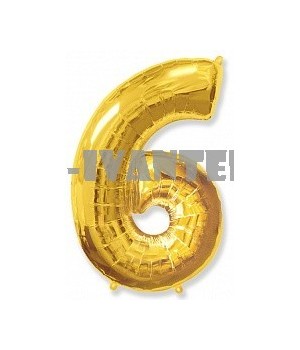 Гелиевый шар (40''/102 см) Цифра, 6, Золото